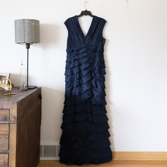 Adrianna Papell Dresses & Skirts - Adrianna Papell Tiered Ruffle Maxi Blue Dress